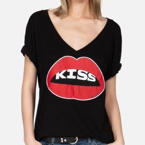 Lauren Moshi Kiss Lips V-neck Tshirt SZ XS